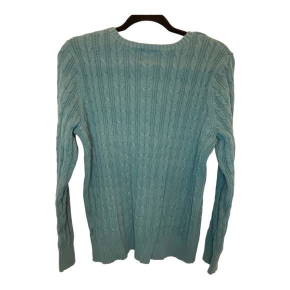 St. Johns Bay Cable Knit Sweater, Crew Neck, Teal Blue, - Picture 2 of 5
